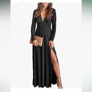 ANRABESS Women Deep V Neck Long Sleeve Slit Guest Evening Data Maxi Long Dress